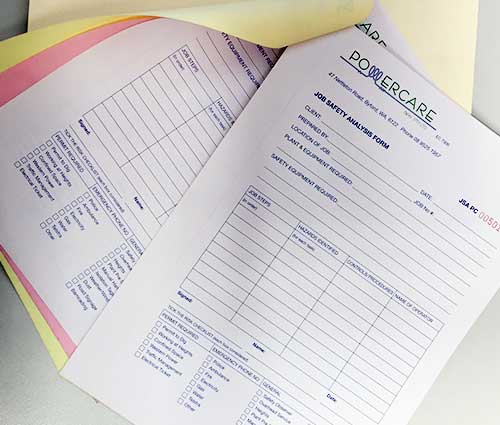 Job Safety Analysis Forms Printed by G Force Printing Perth