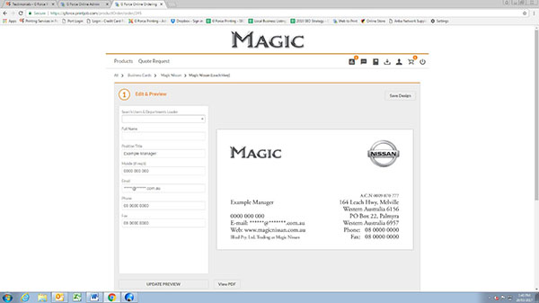 ALT text: Editing Business Cards Online – G Force Printing Perth