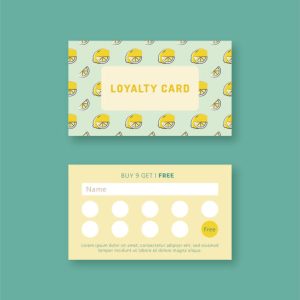 Vector bonus card, loyalty card template with lemons on green background